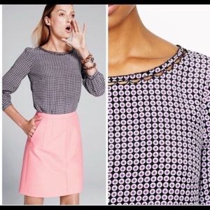 J. Crew Geometric Print Blouse with Scalloped Neck
